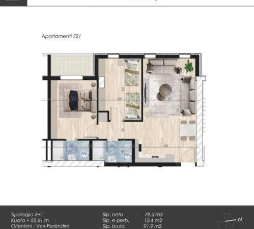 Tirane, shitet apartament 2+1, Kati 7, 92 m² 92,000 € (Univers City QTU)