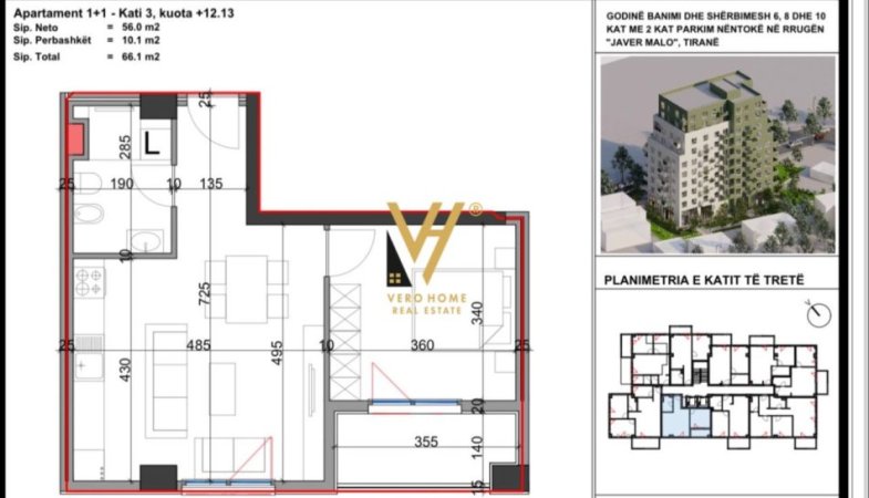 Tirane, shitet apartament 1+1+Ballkon, Kati 3, 66 m² 99,000 € (RRUGA JAVER MALO)
