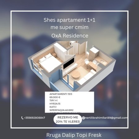 Tirane, shes apartament 1+1+Ballkon, , 49 m² 69,000 € (Rruga Dalip Tipi)