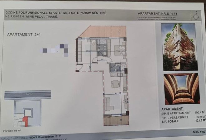 Tirane, shitet apartament 2+1, Kati 5, 122 m² 238,000 € (Rruga &quot; Mine Peza&quot;)