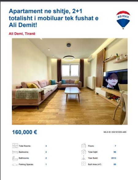 Tirane, shitet apartament 2+1, Kati 7, 90 m² 160,000 € (TE FUSHA E ALI DEMIT)