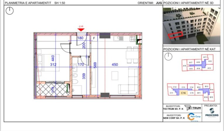 Tirane, shitet apartament 1+1, Kati 1, 71 m² 117,480 € (Jordan Misja)