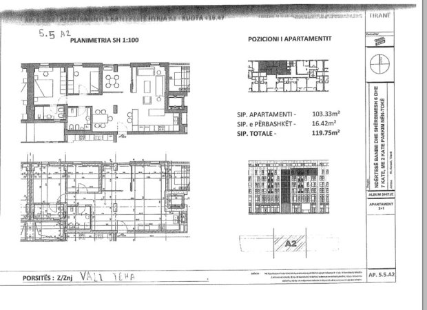 Tirane, shitet apartament 2+1+Aneks+Ballkon, Kati 5, 119 m² 155,675 € (Kompleksi Bermon, pranë Bulevardit të Ri, Tiranë)