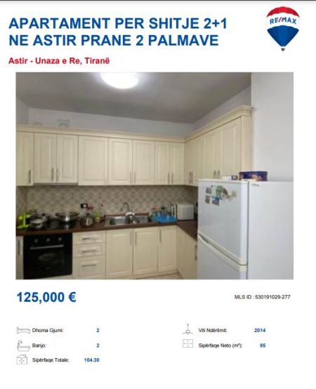 Tirane, shitet apartament 1+1+Aneks+Ballkon, Kati 4, 95 m² 125,000 € (ASTIR TE 2 PALMAT)