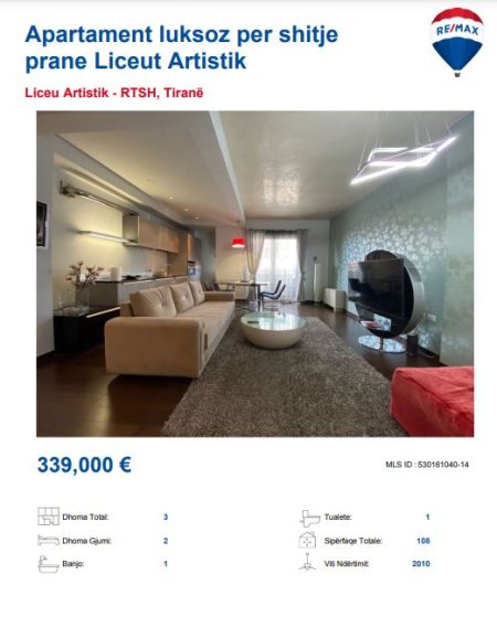 Tirane, shitet apartament 2+1+Ballkon, Kati 4, 100 m² 339,000 € (TEK LICEU ARTISTIK RTSH)