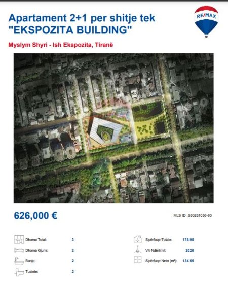 Tirane, shitet 2+1, Kati 4, 626,000 € (TEK ISH EKSPOZITA)