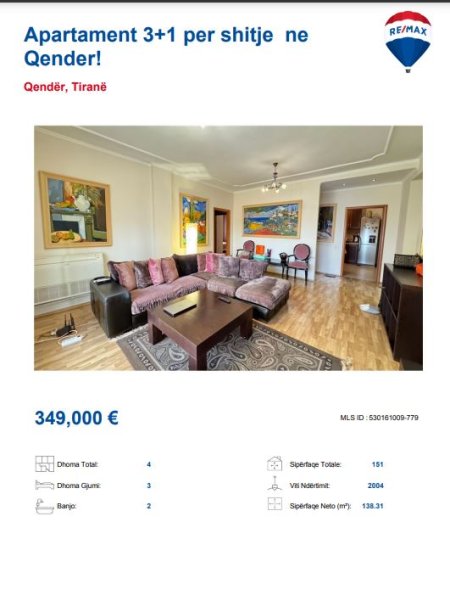 Tirane, shitet apartament 3+1, Kati 6, 150 m² 349,000 € (RRUGA E BARRIKADAVE)