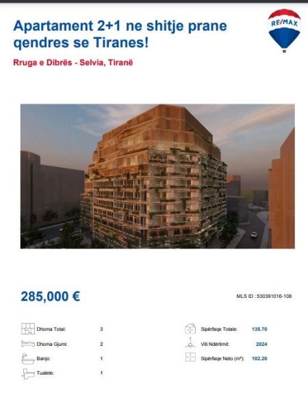 Tirane, shitet 2+1, Kati 7, 150 m² 285,000 € (TEK SELVIA RR DIBRE)