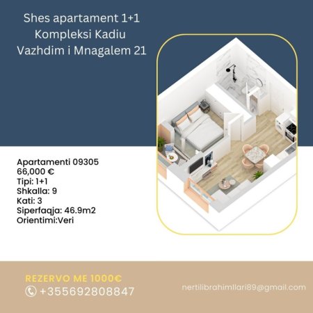 Tirane, shes apartament 1+1+Ballkon, Kati 3, 47 m² 66,000 € (Rruga Pasho Hysa)
