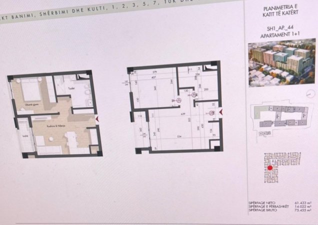 Tirane, shitet apartament 1+1, Kati 4, 75 m² 113,000 € 