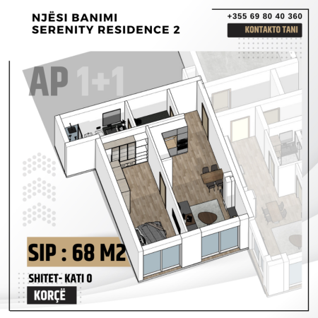 Korce, shitet apartament 1+1, , 68 m² (tek Mësonjëtorja, Qendër Korçë)