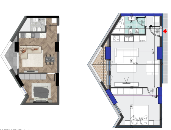 Tirane, shes apartament 1+1+Ballkon, Kati 3, 71 m² 117,810 € (Colonnade Residence)