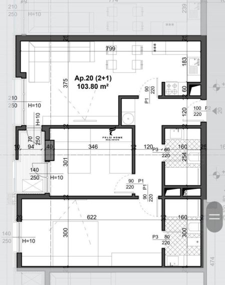 Tirane, shitet apartament 2+1, Kati 4, 103 m² 155,500 € (ISH FUSHA AVIACIONIT)