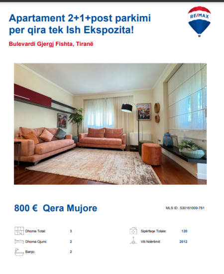 Tirane, jepet me qera apartament , Kati 8, 110 m² 800 € (ISH EKSPOZITA MYSLYM SHYRI)