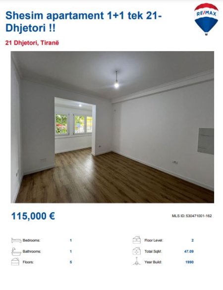 Tirane, shitet apartament 1+1, Kati 3, 50 m² 115,000 € (21 DHJETORI)