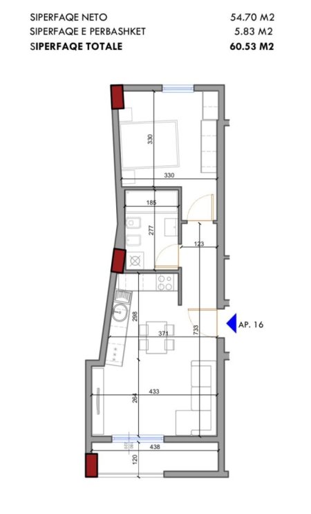 Tirane, shitet apartament 1+1+Ballkon, Kati 2, 61 m² 88,000 € (At Zef Valentini)