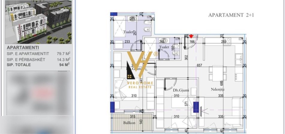 Tirane, shitet apartament 2+1+Ballkon, Kati 5, 94 m² 108,000 € (ISH DOGANA)