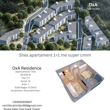 Tirane, shes apartament 1+1+Ballkon, Kati 0, 42 m² 59,000 € (Rruga Dalip Topi)