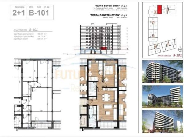 Tirane, shitet apartament 2+1 Kati 3, 108 m² 165.000 Euro (DON BOSKO)