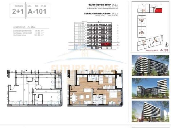 Tirane, shitet apartament 2+1+BLK Kati 2, 101 m² 146000 Euro (Don Bosko)