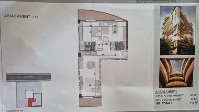 Tirane, shitet apartament 1+1+BLK Kati 6, 75 m² 120.000 Euro (Mine Peza)
