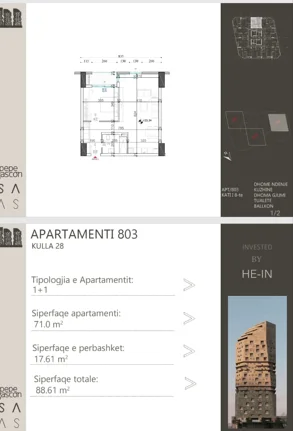 Tirane, shitet apartament 1+1 Kati 8, 89 m² 132.900 € (Dritan Hoxha)