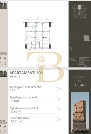 Tirane, shitet apartament 1+1 Kati 8, 88 m² 132.900 € 