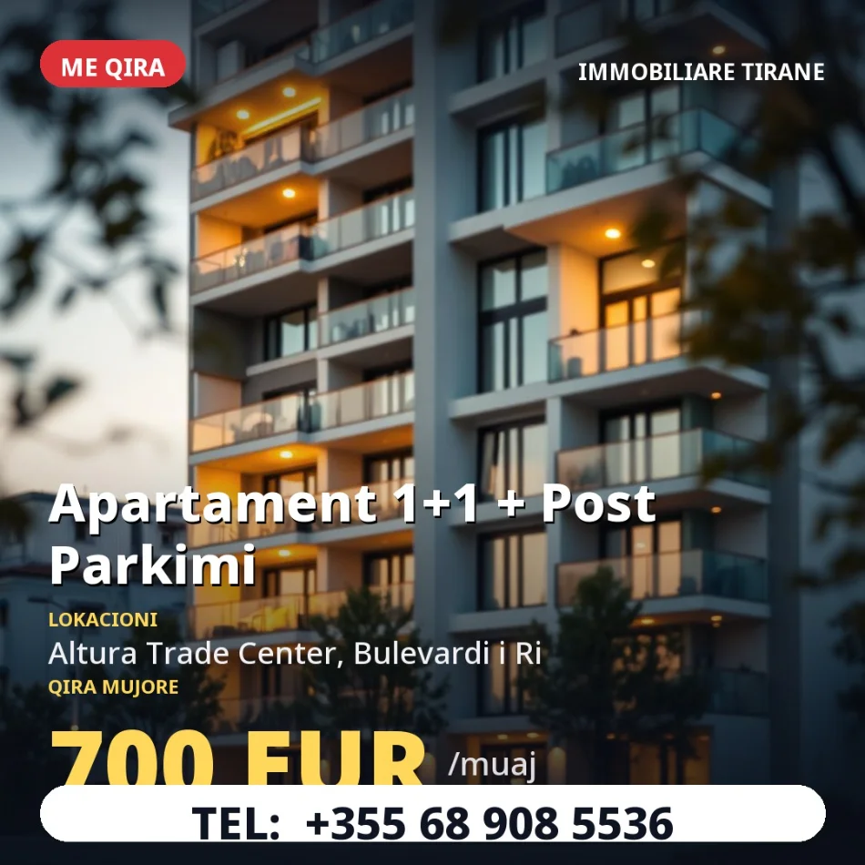 Tirane, jepet me qera apartament 1+1 Kati 5, 62 m² 700 € (Rruga Jordan Misja)