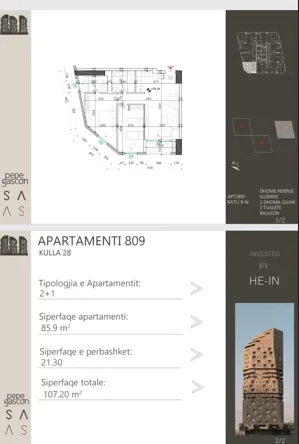 Tirane, shitet apartament 2+1 Kati 8, 107 m² 160.800 € (Dritan Hoxha)