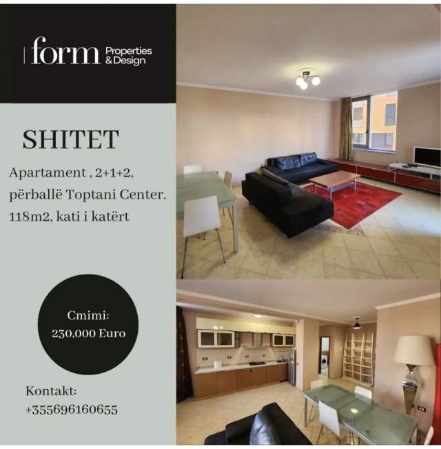 Tirane, shitet apartament 2+1+BLK Kati 8, 120 m² 230.000 Euro (Perball toptani center)