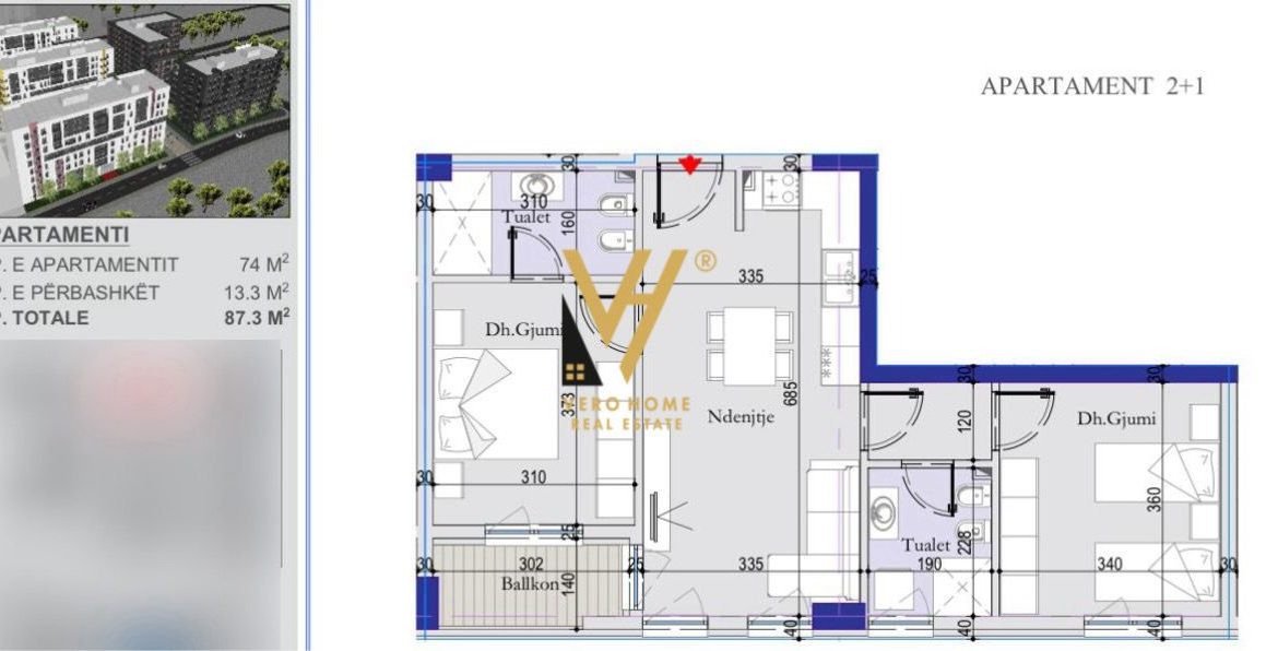 Tirane, shitet apartament 2+1 Kati 5, 87 m² 104.400 Euro (ISH DOGANA)