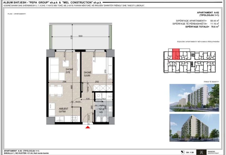 Tirane, shitet apartament 1+1+Ballkon Kati 9, 71 m² 106.000 € 