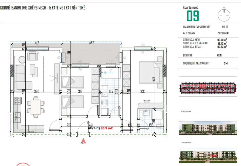 Tirane, shitet apartament 2+1+Ballkon Kati 2, 110 m² 88.200 € (Kamez Bulevardi Blu)