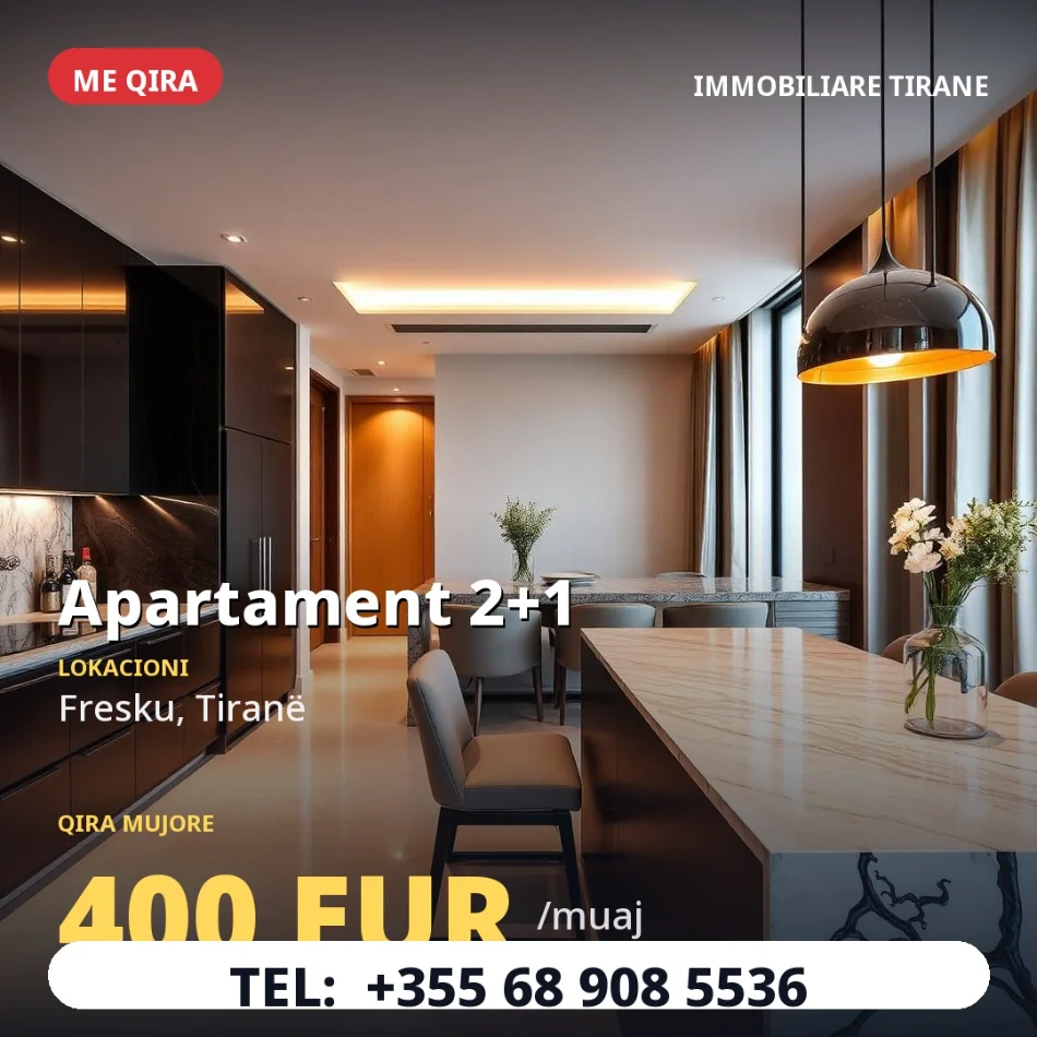 Tirane, jepet me qera apartament 2+1 Kati 3, 70 m² 400 € (Fresk)