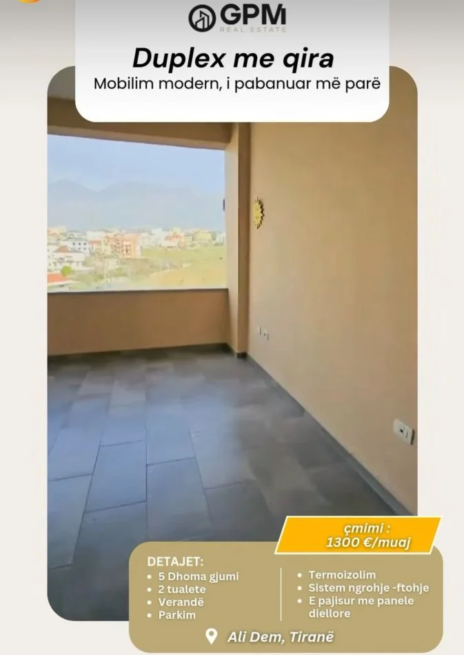 Tirane, jepet me qera apartament duplex Dublex Kati 2, 160 m² 1.300 € (Ali Dem).