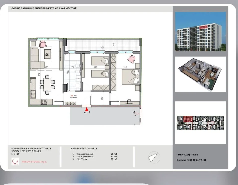 Tirane, shitet 2+1+Ballkon, 97 m² 85.000 € (Bulevardi nene tereza)