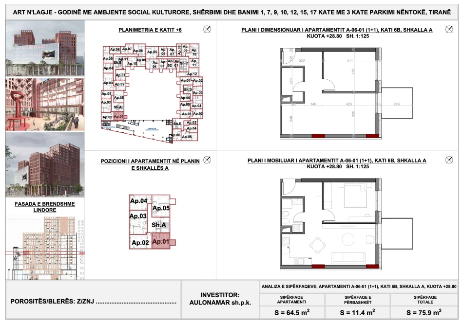 Shitet, Apartament 1+1 në Kompleksin “Art N’Lagje” – Tiranë