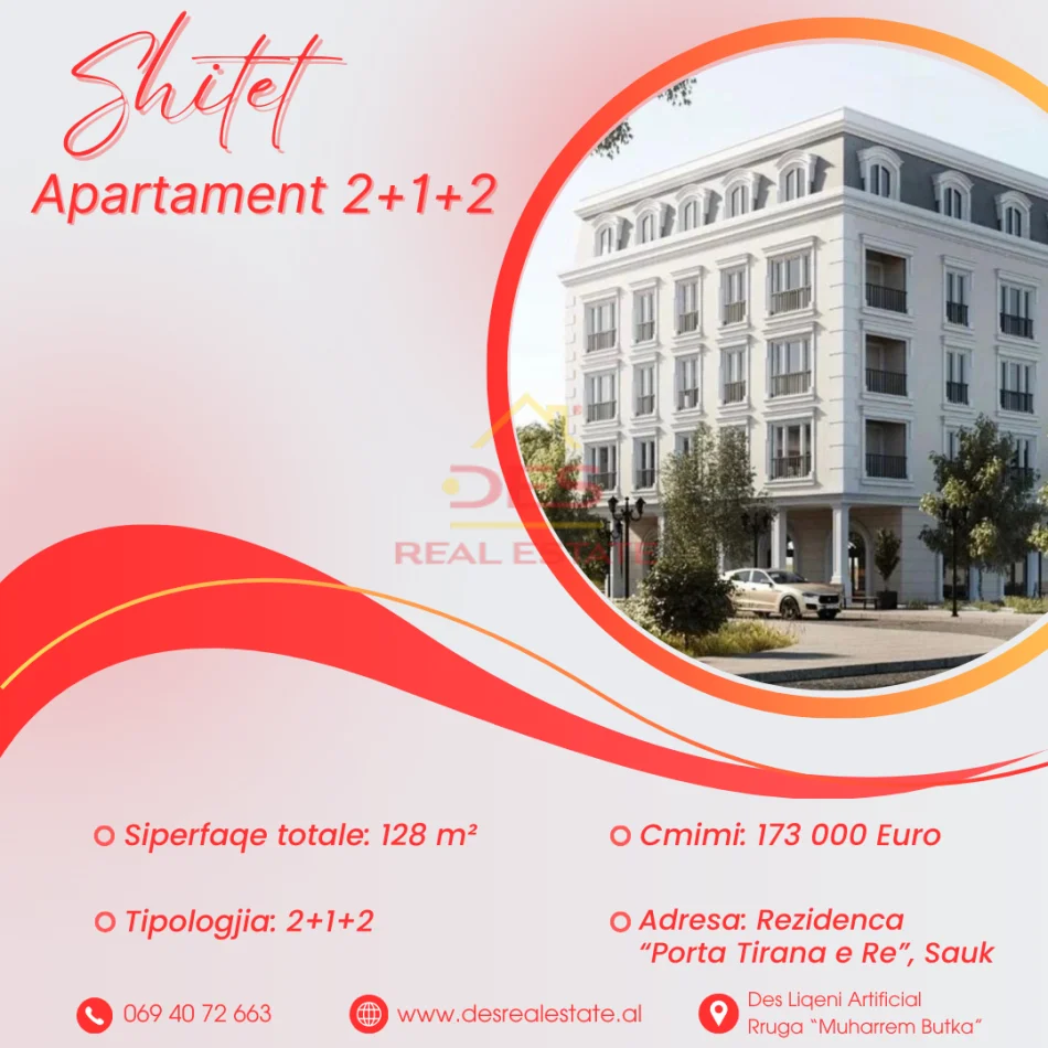 ~SHITET APARTAMENT 2+1+2, REZIDENCA “PORTA TIRANA E RE”, SAUK~