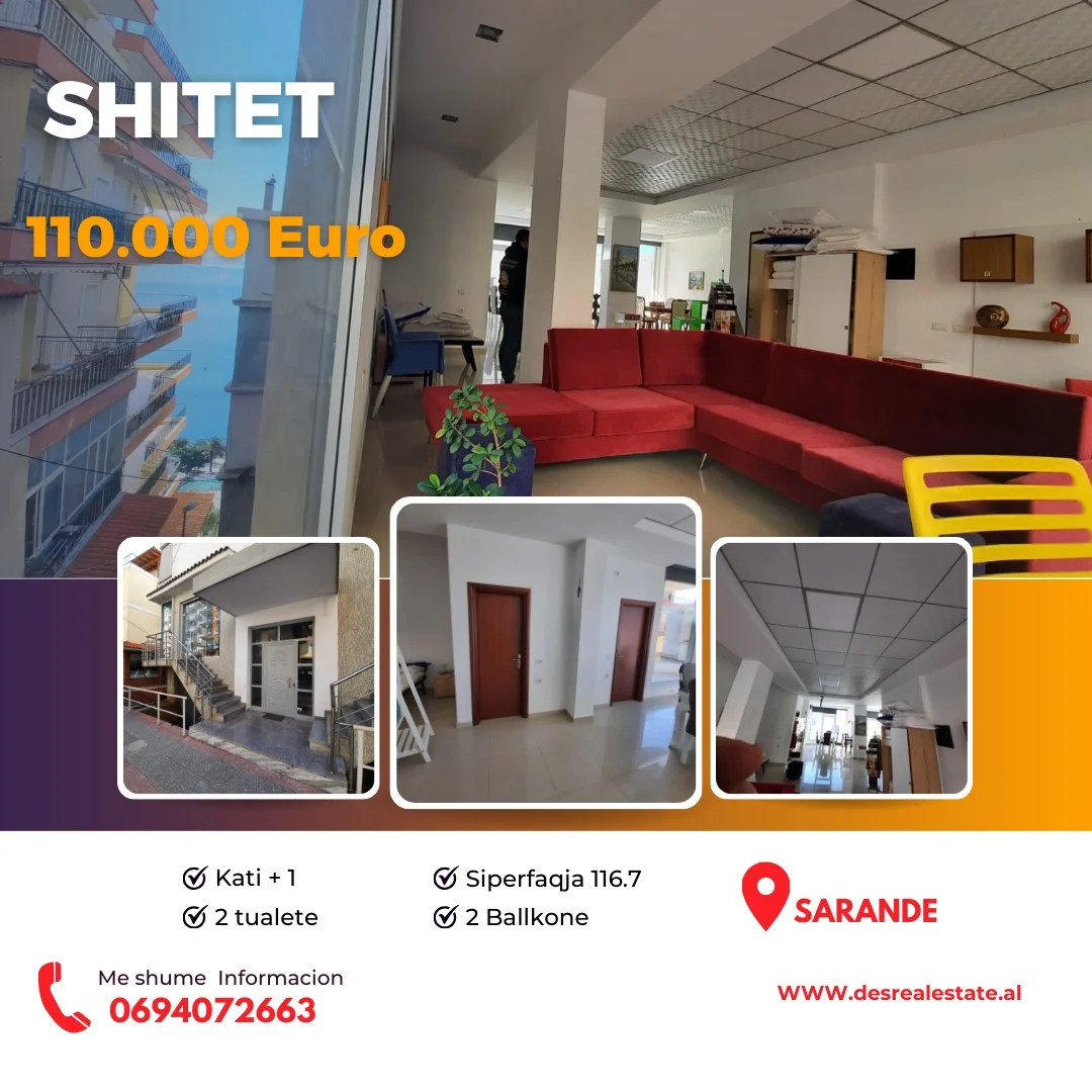 SHITET AMBIENT KOMERCIAL 116.7 m² I PROJEKTUAR PËR 2 APARTAMENTE 1+1, SARANDË.