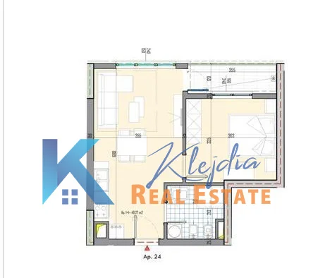 Tirane, shitet apartament 1+1 Kati 4, 56 m² 66.950 € (Univers City)