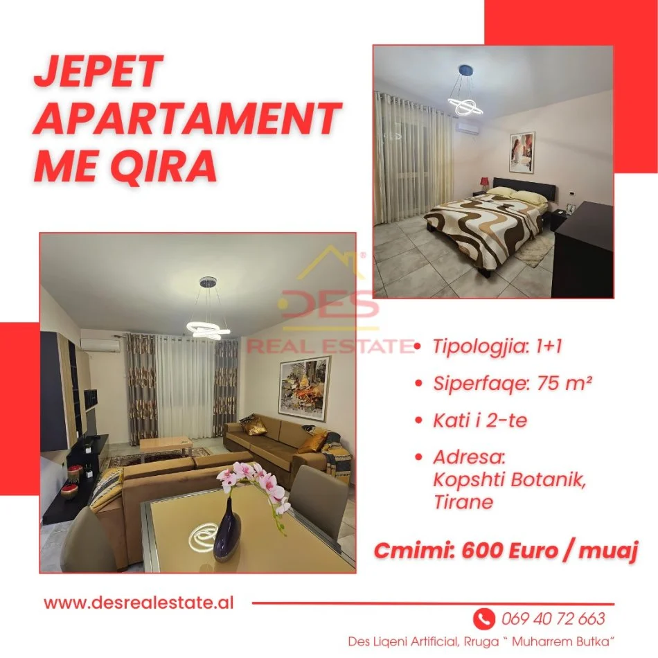 🏢JEPET ME QIRA APARTAMENT 1+1 , KOPSHTI BOTANIK, TIRANE