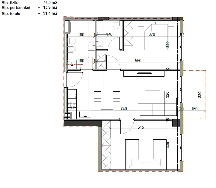 Tirane, shitet apartament 2+1+Ballkon Kati 2, 92 m² 86.800 € (Rruga Mehmet Gjevori)