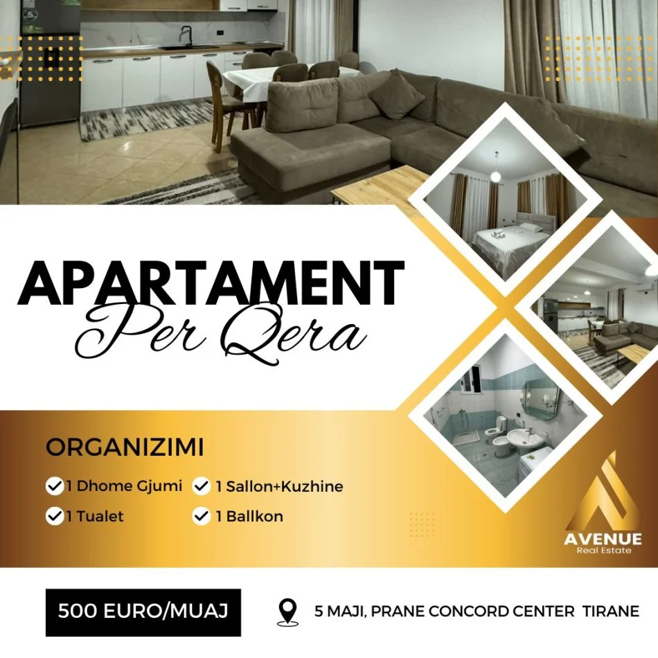 Tirane, jepet me qera shtepi 1+1+Ballkon Kati 4, 90 m² 500 € (5 maji)