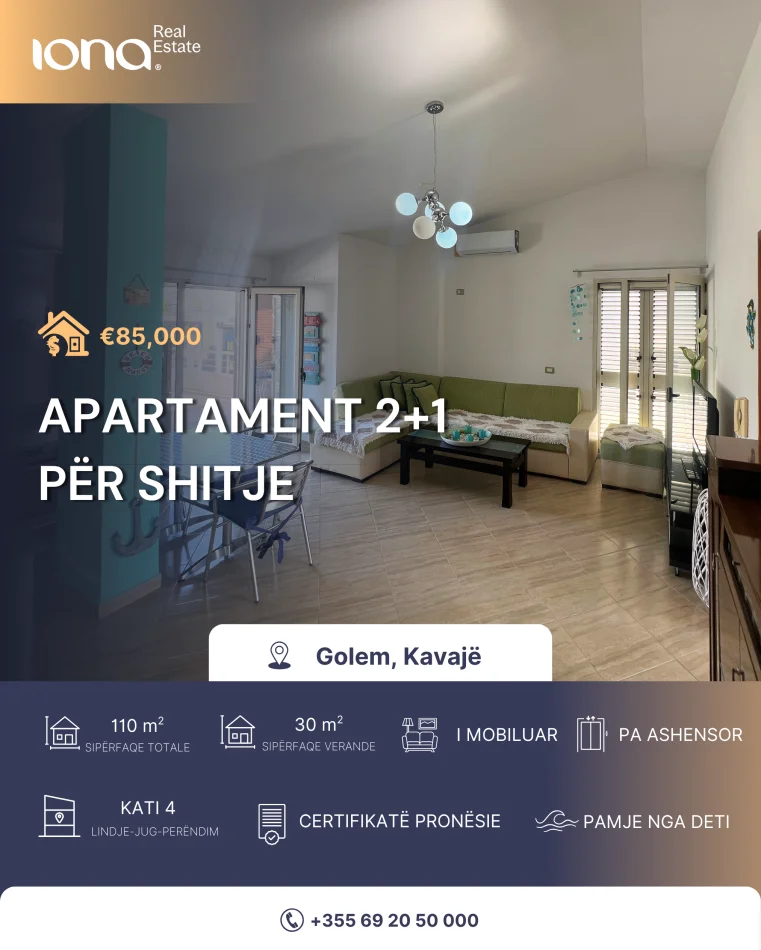 Golem, shitet apartament 2+1 Kati 4, 110 m² 85.000 € (Golem)