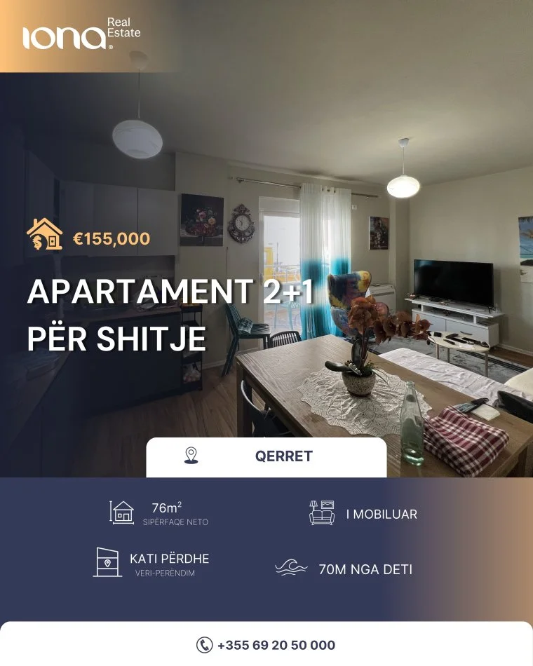 Qerret, shitet apartament 2+1 Kati 0, 76 m² 155.000 € 