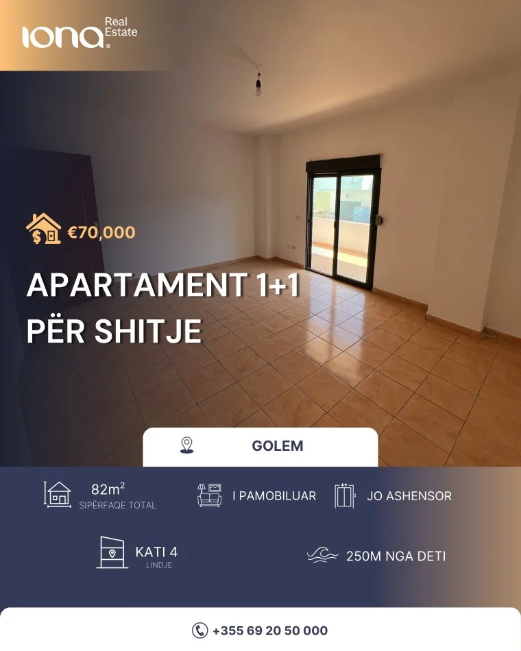 Golem, shitet apartament 1+1 Kati 4, 82 m² 70.000 € 