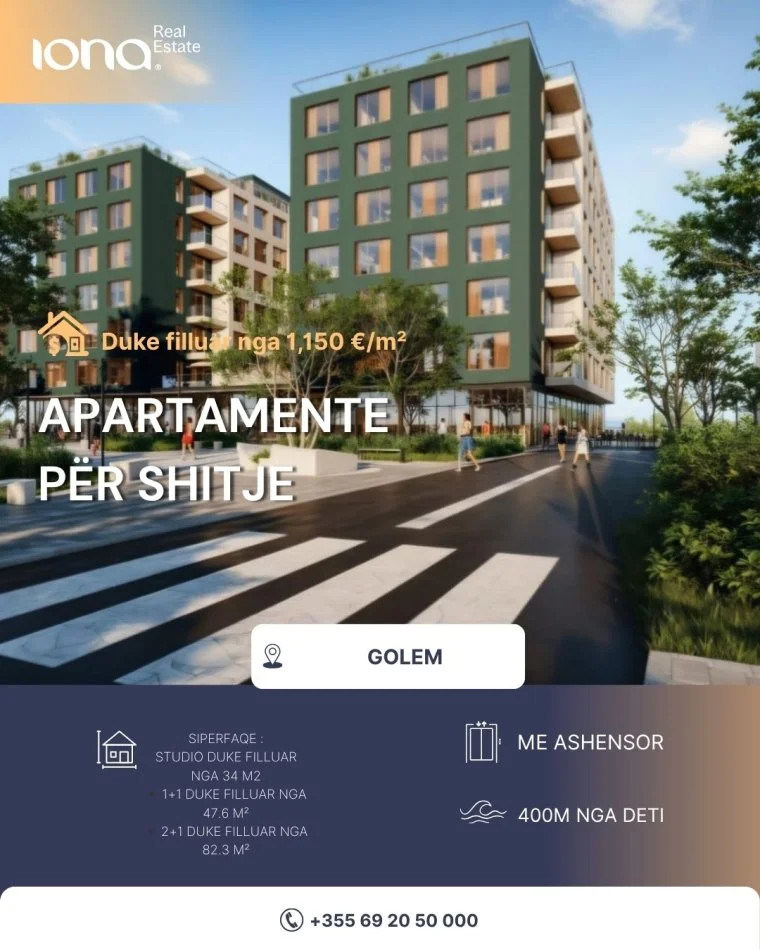 Golem ,Kompleksi “Vela Verde”,shitet apartament 1+1 , 1300 €/m², 48 m²