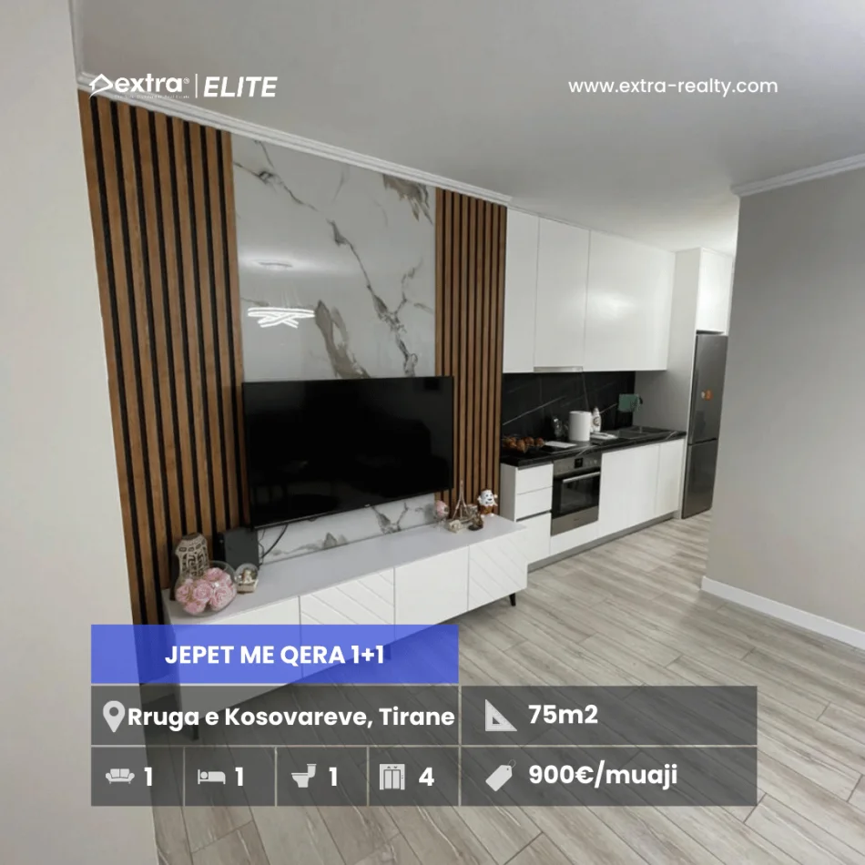 Tirane, jepet me qera apartament 1+1+Ballkon Kati 4, 75 m² 900 € (Rruga e Kosovareve)