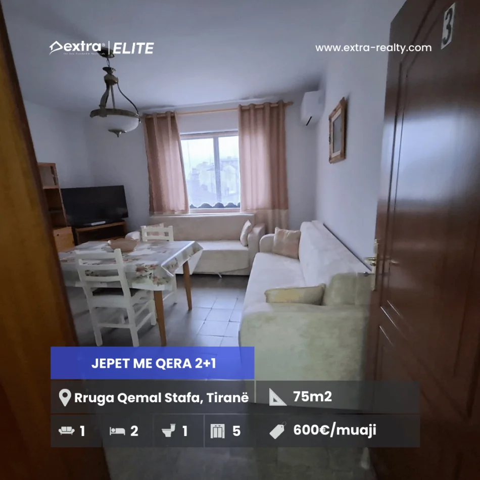 Tirane, jepet me qera apartament 2+1 , 75 m² 600 € (Rruga Qemal Stafa)
