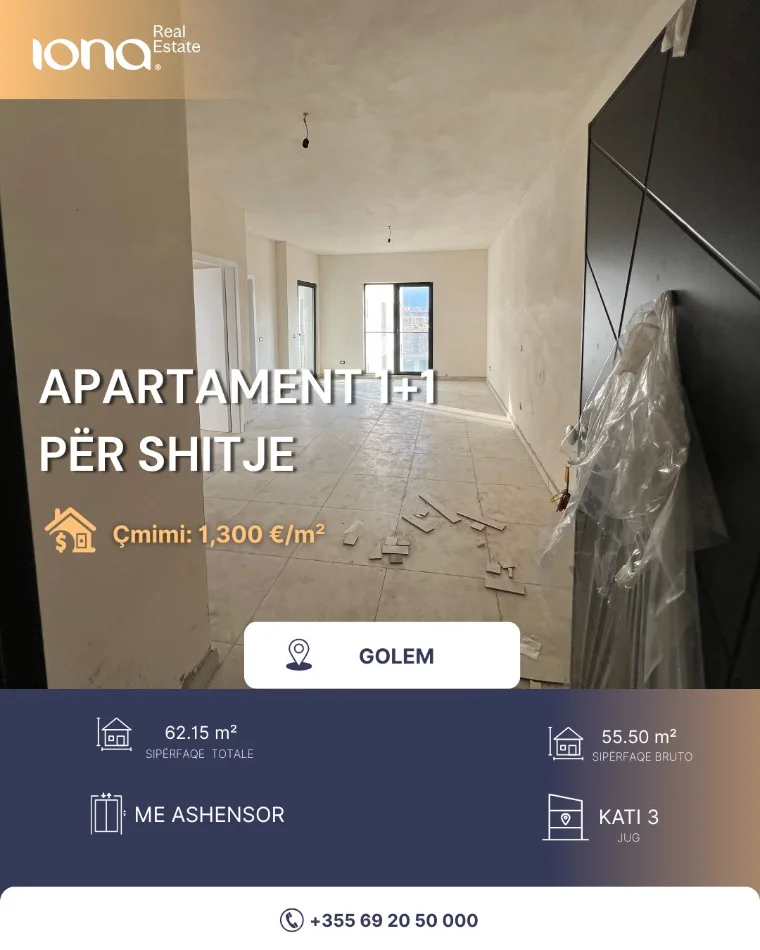 Golem, shitet apartament 1+1 Kati 3, 62 m² 80.800 € 